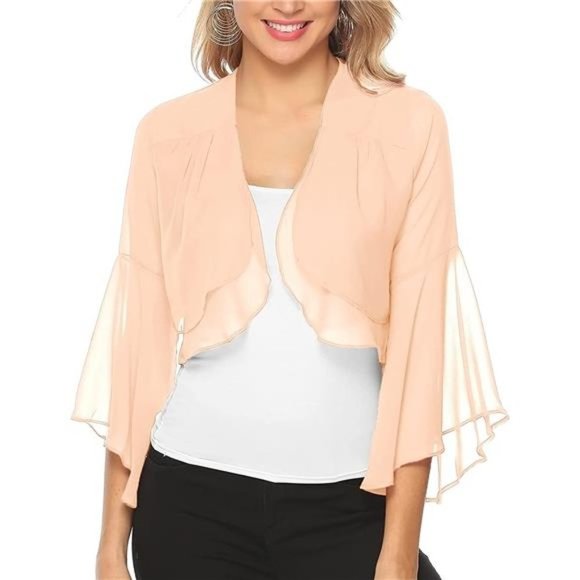 Tops Bolero Shrugs Open Front Chiffon Shrug Short Short Apricot